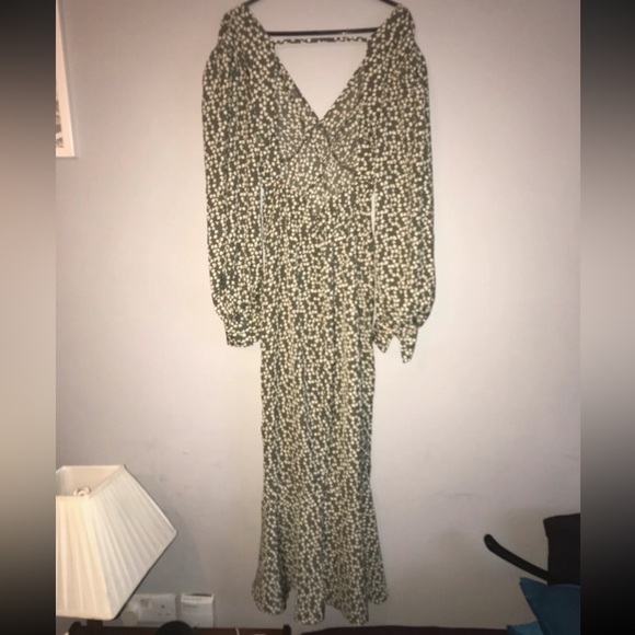 FREE SHIPPING Green dress with cream flowers oversized floaty summer dress - Picture 5 of 6